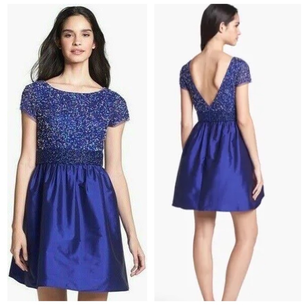 Adrianna Papell Amethyst Embellished Sequined Beaded Mesh & Taffeta Dress Size 6